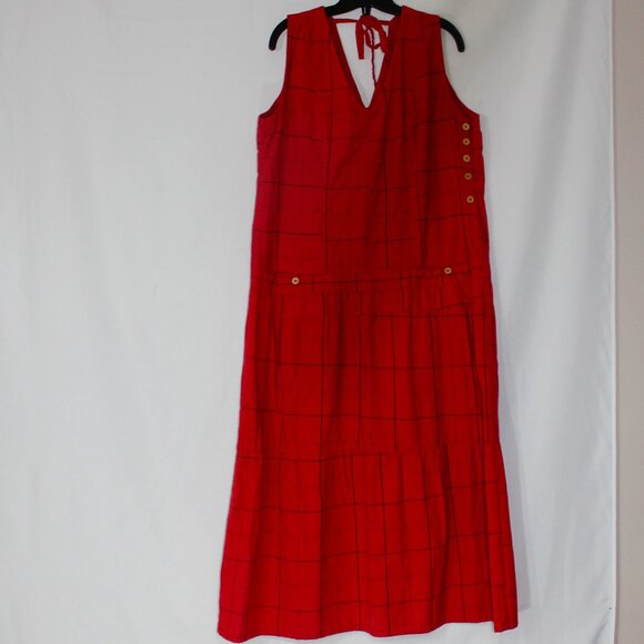 Liz Alig  Red sleeveless maxi V-neck cotton boho style summer  dress size Large - Picture 1 of 8
